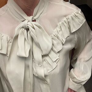 Nili Lotan Cream Ruffle Tie Blouse